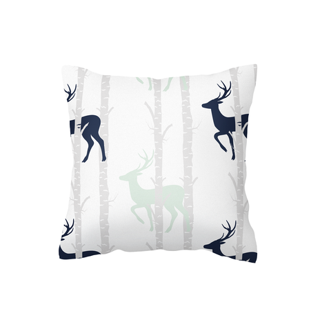 Navy and Mint Birch Stags Scatter Cushion