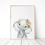 Painted Floral Baby Elephant Print