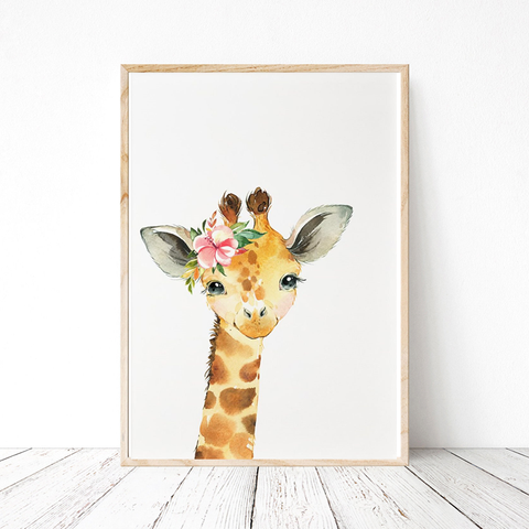 Painted Floral Baby Giraffe Print