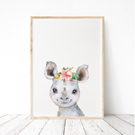 Painted Floral Baby Rhino Print
