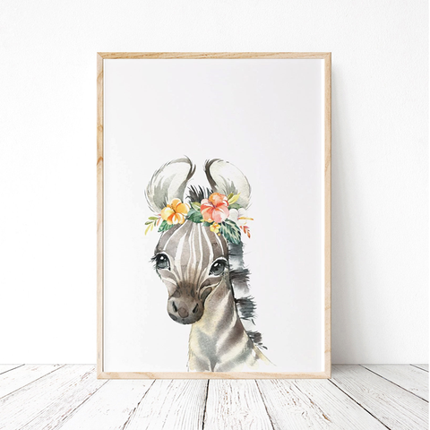 Painted Floral Baby Zebra Print